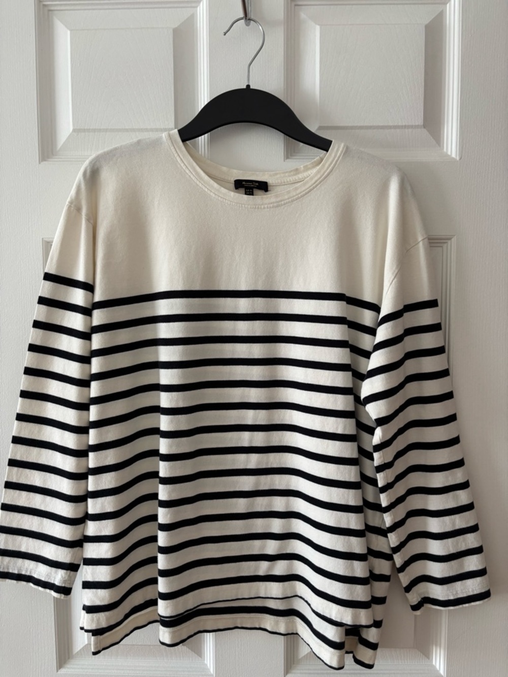 Massimo Dutti Cream and Black Striped Crewneck Sweater